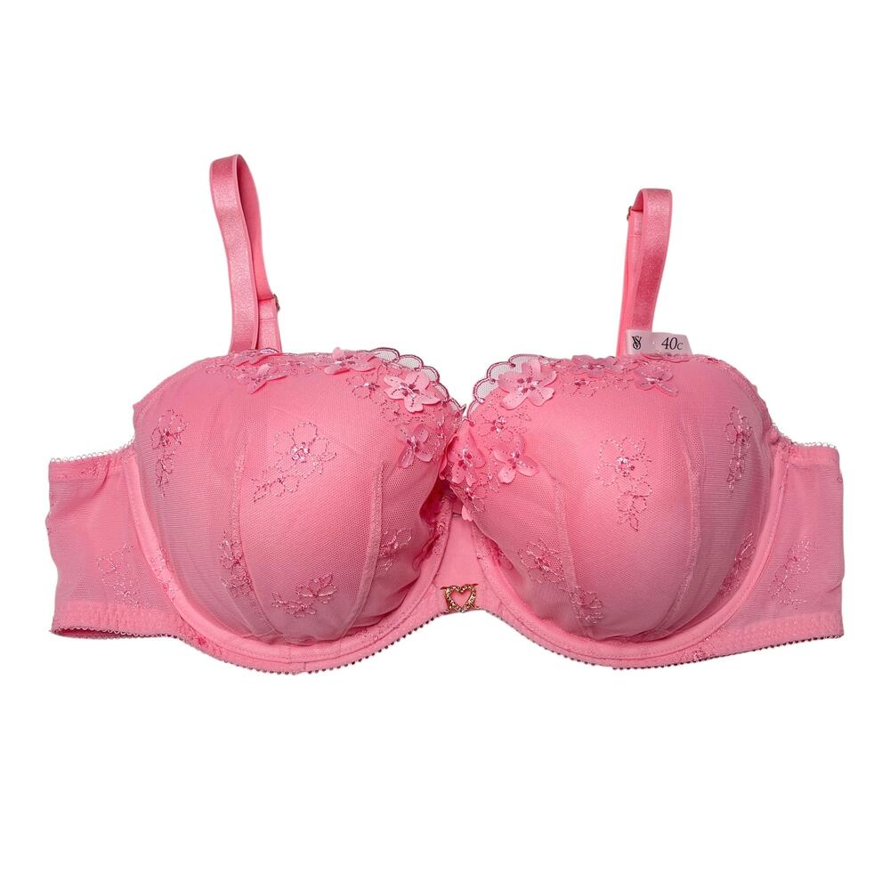 Victoria's Secret Pretty Petals Embroidery Lightly Lined Demi Bra Pink Hope 40C